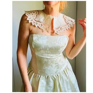 Antique Battenburg Ivory Collar Womens Accesories Edwardian Victorian Handmade